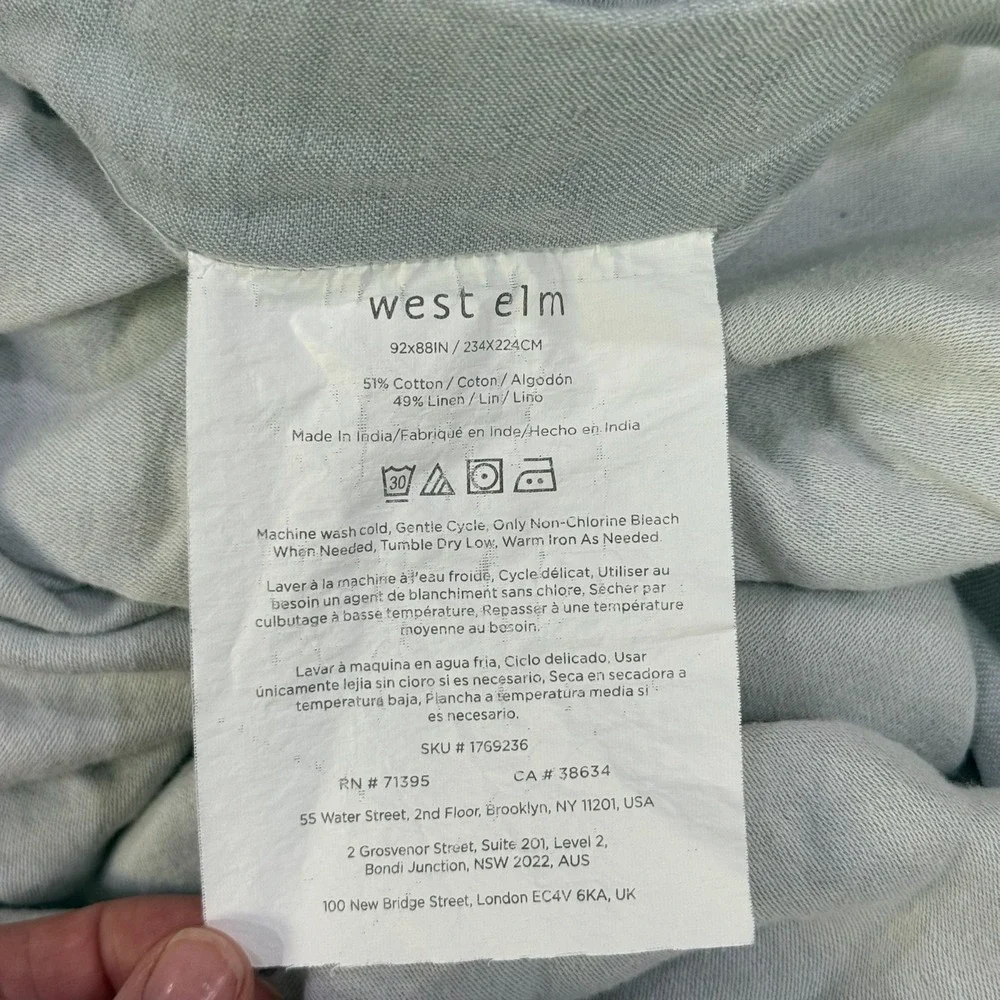 West Elm Light Blue Ikat Cotton Linen Blend Duvet Cover Queen 92x88